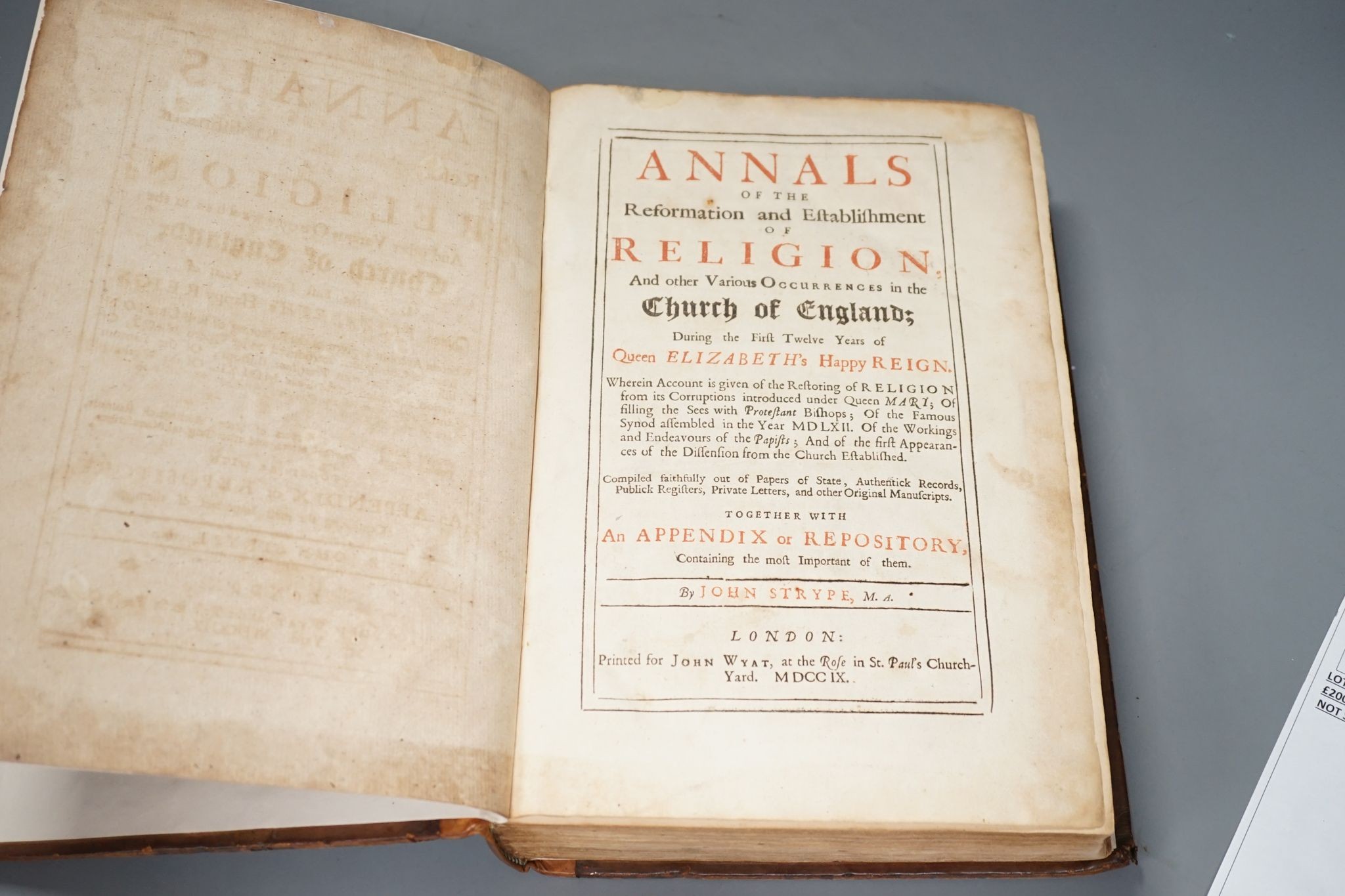Strype, John - Annals of the Reformation and Establishment of Religion ... during the first twelve years of Queen Elizabeth's happy reign ... title printed in red and black, subscriber's list